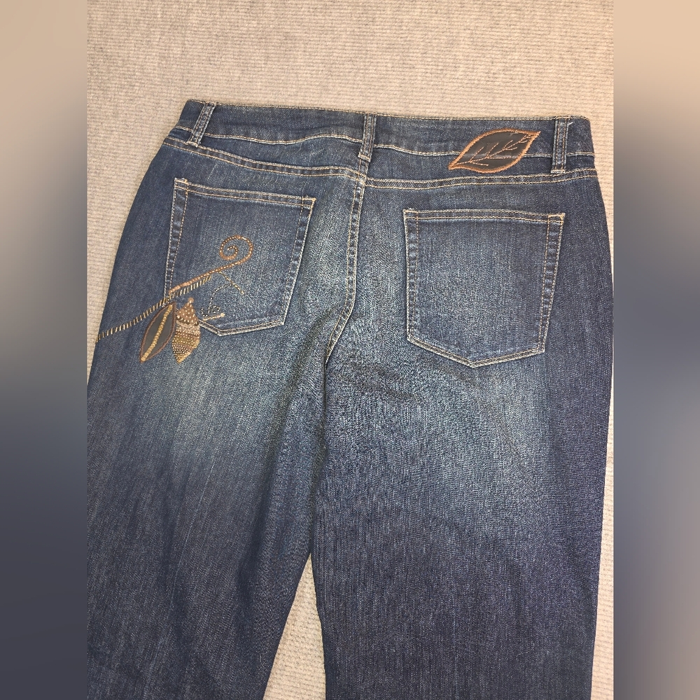 Coldwater Creek Blue Boot Cut Jeans with Gold Embroidery & Sequins - Picture 13 of 16